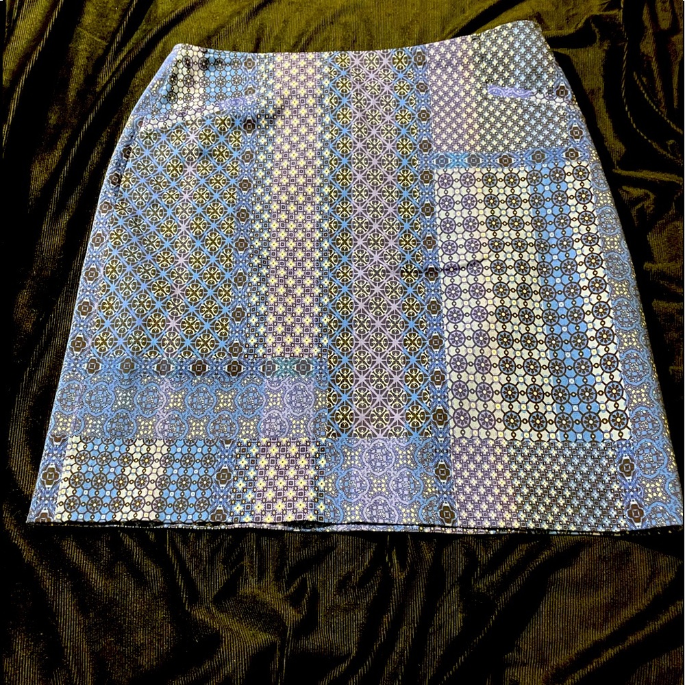 Etcetera Blue Patchwork Short Straight Skirt - image 1